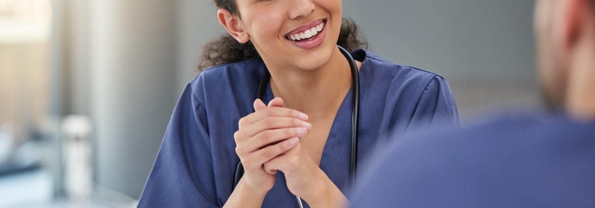 Female medical professional in scrubs